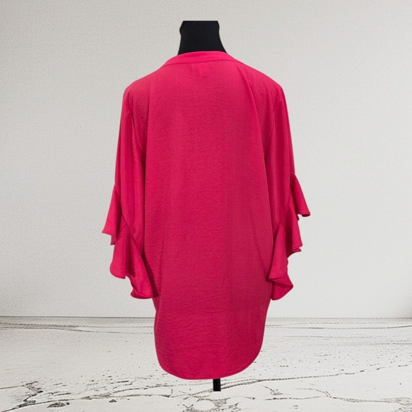 Vince Camuto Vibrant Pink Blouse with Ruffled Sleeves Size Med - Picture 4 of 6